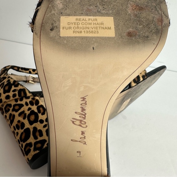 Sam Edelman Leopard Block Heels Women's Size 9 Shoes Black Tan Calf Hair - Picture 7 of 8